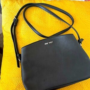 Nine West 3 compartment crossbody purse black and silver trim.